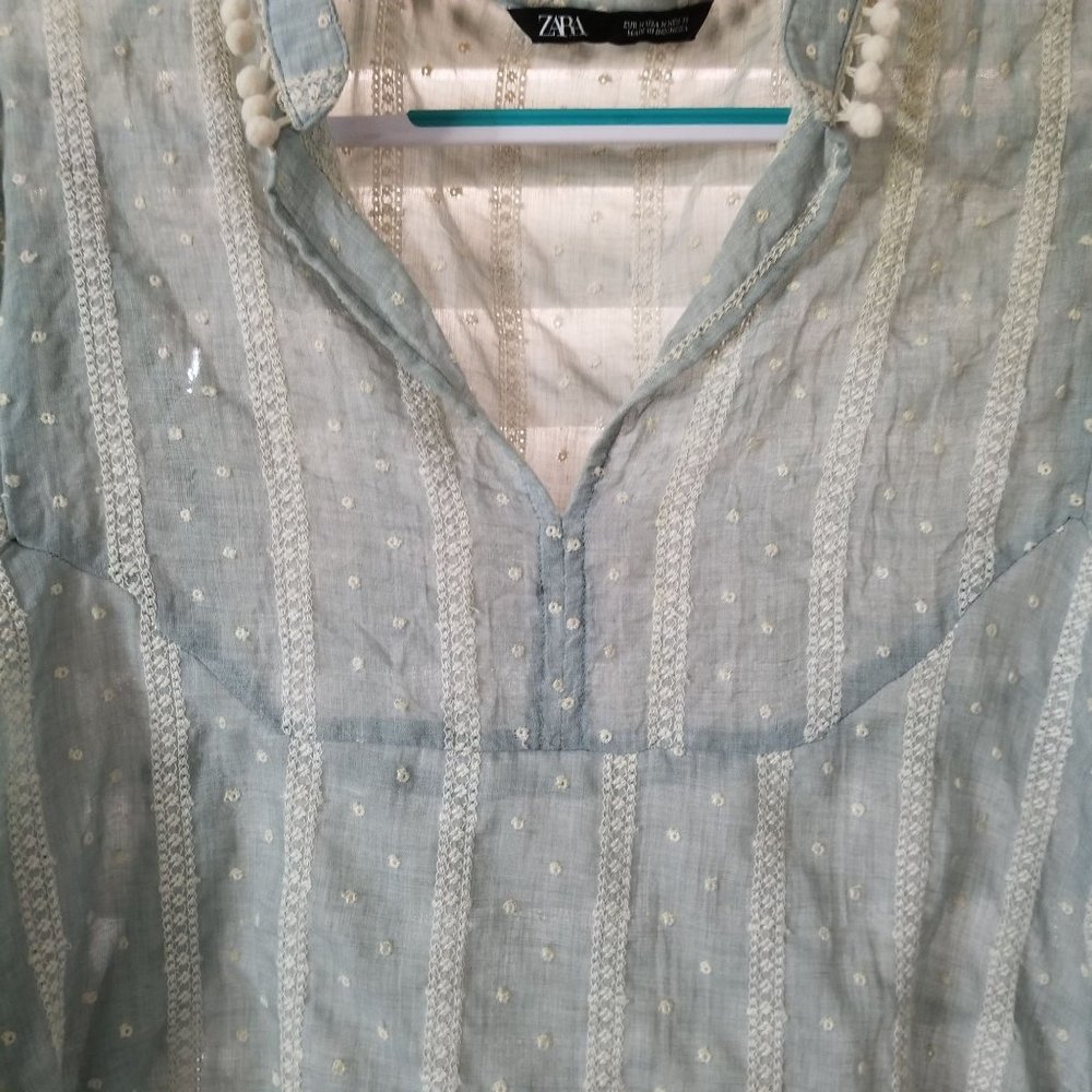 Zara medium sage and ivory BoHo blouse - Picture 3 of 4